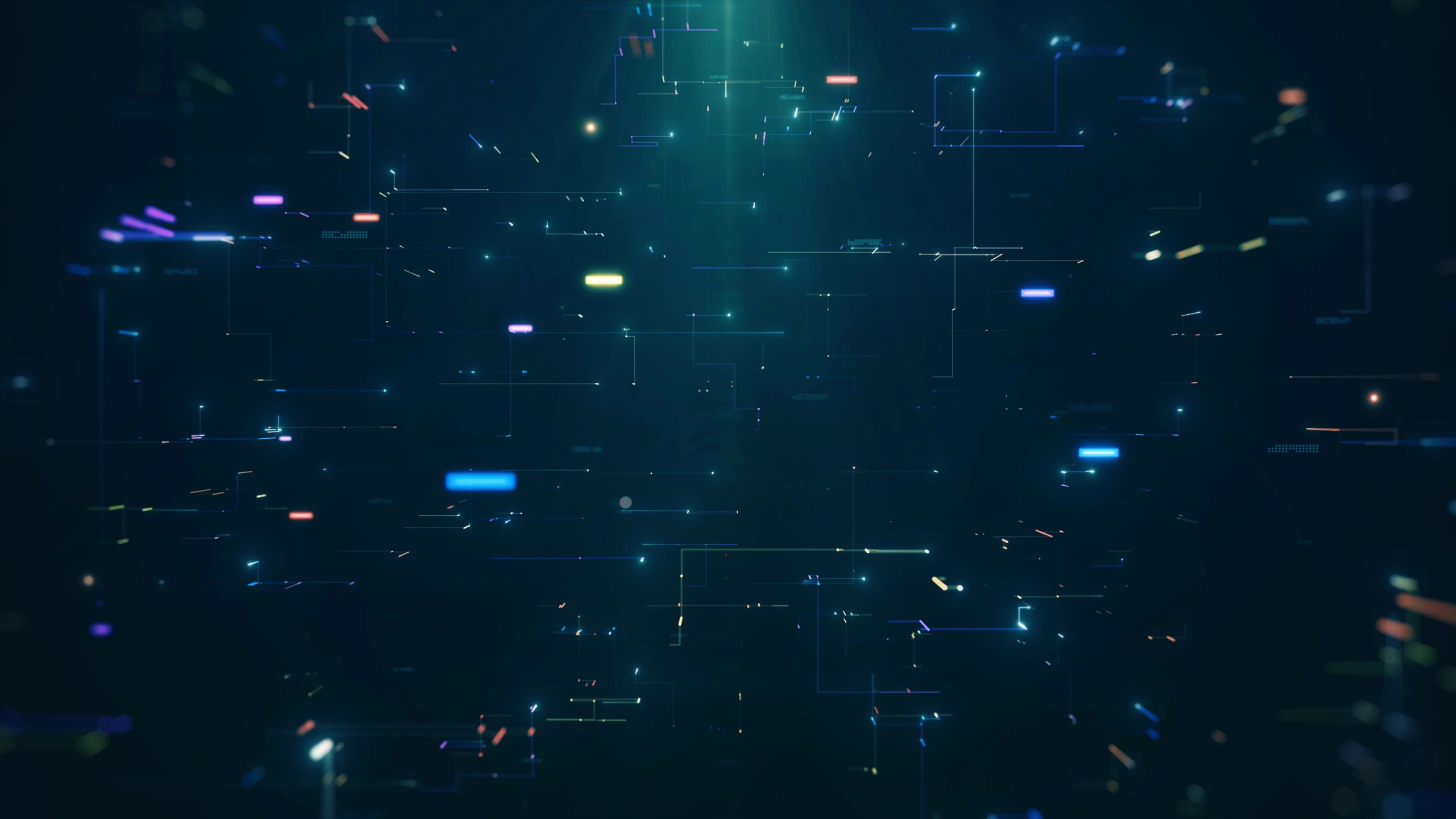 Futuristic digital network with glowing nodes on a dark background